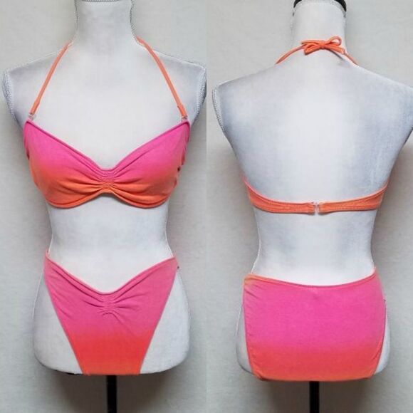 VINTAGE Citrus Bandeau Brazilian Neon Pink Bikini - Picture 1 of 16